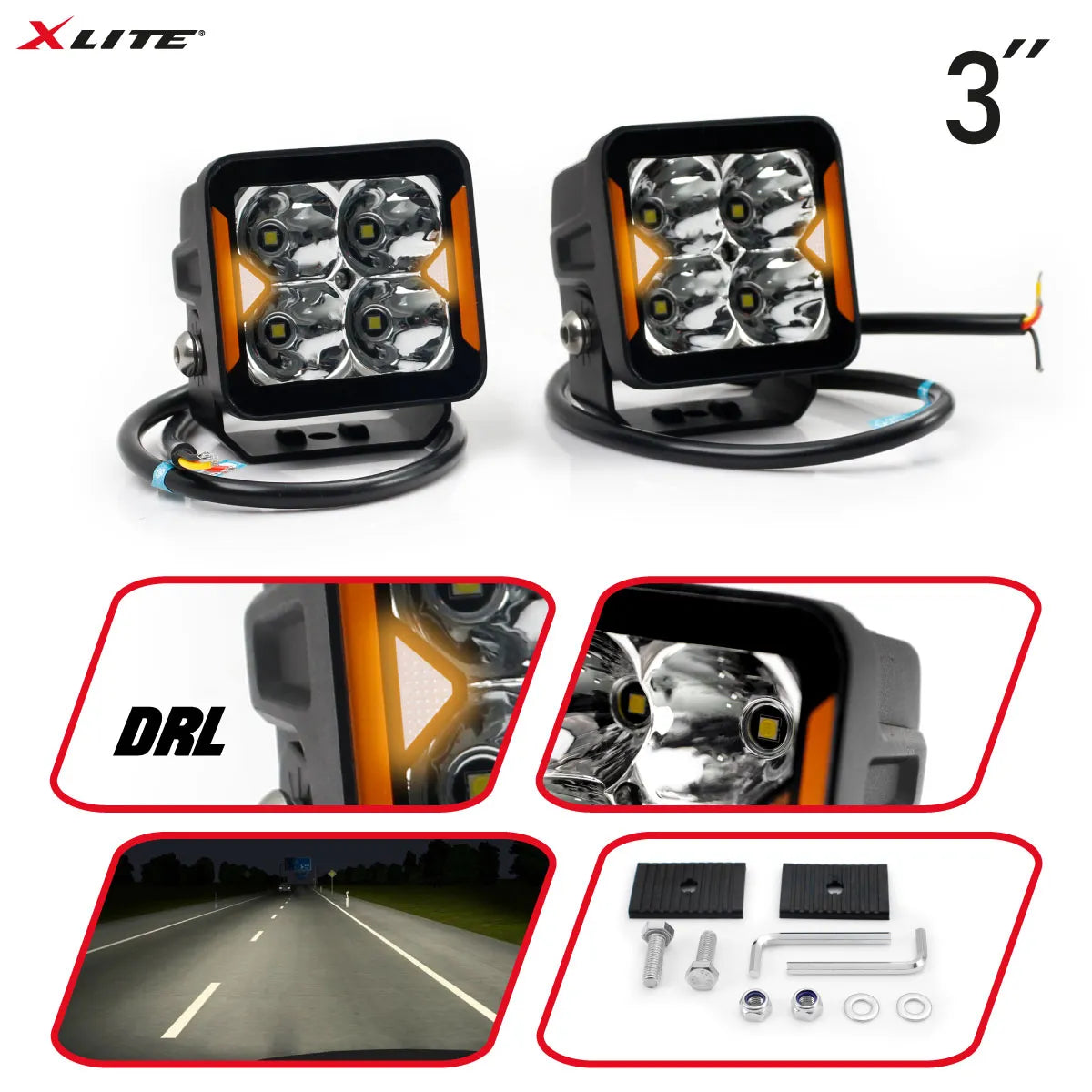 Lámparas LED de 3″ (PAR) cubos con DRL XLITE