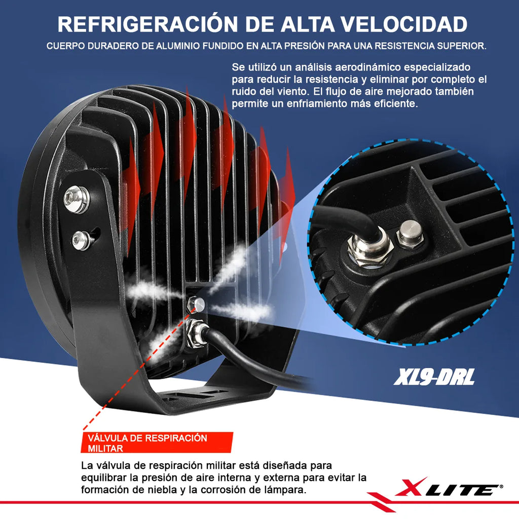 Halógeno de LED redondo con DRL de 9″ (UNIDAD) Blanco XLITE