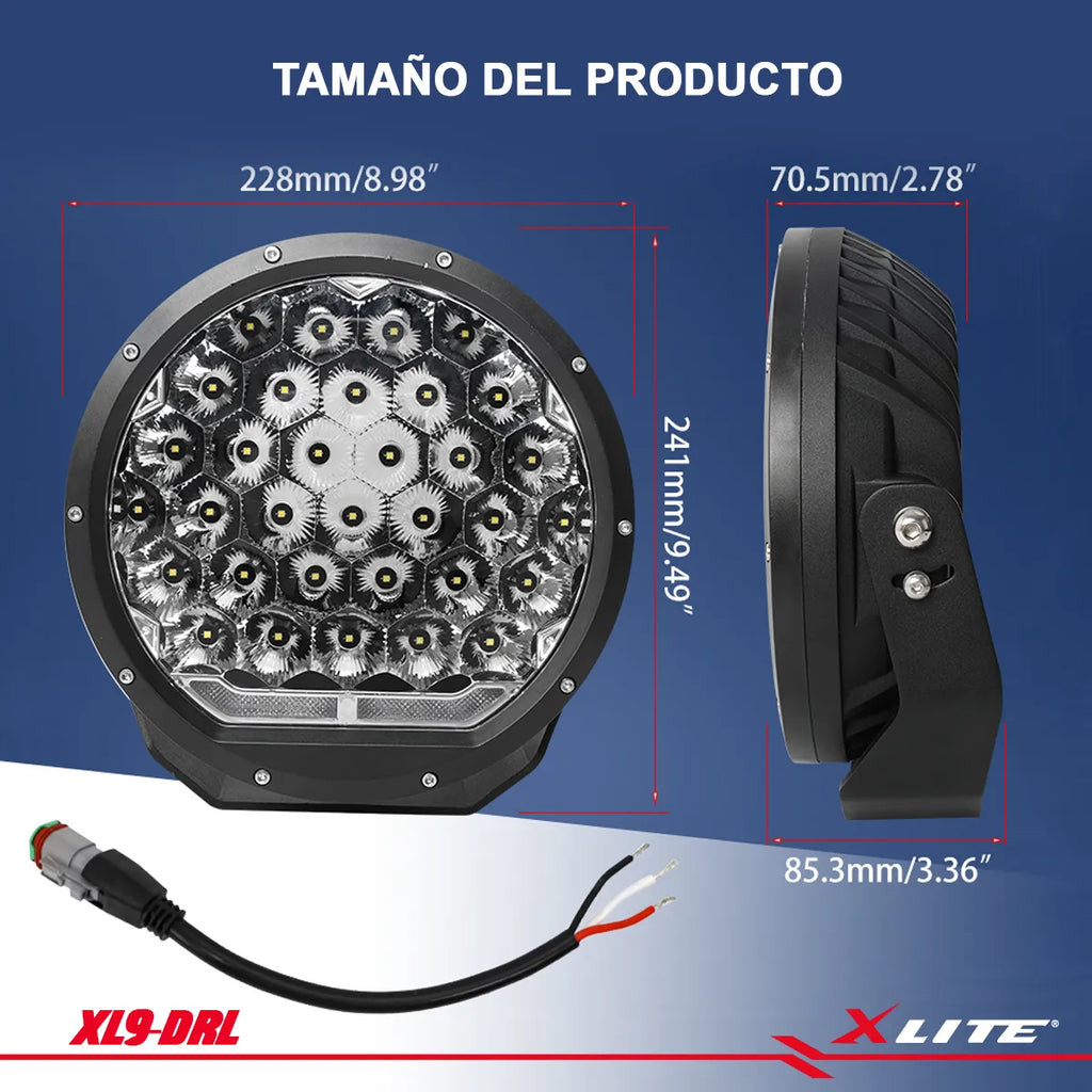 Halógeno de LED redondo con DRL de 9″ (UNIDAD) Blanco XLITE